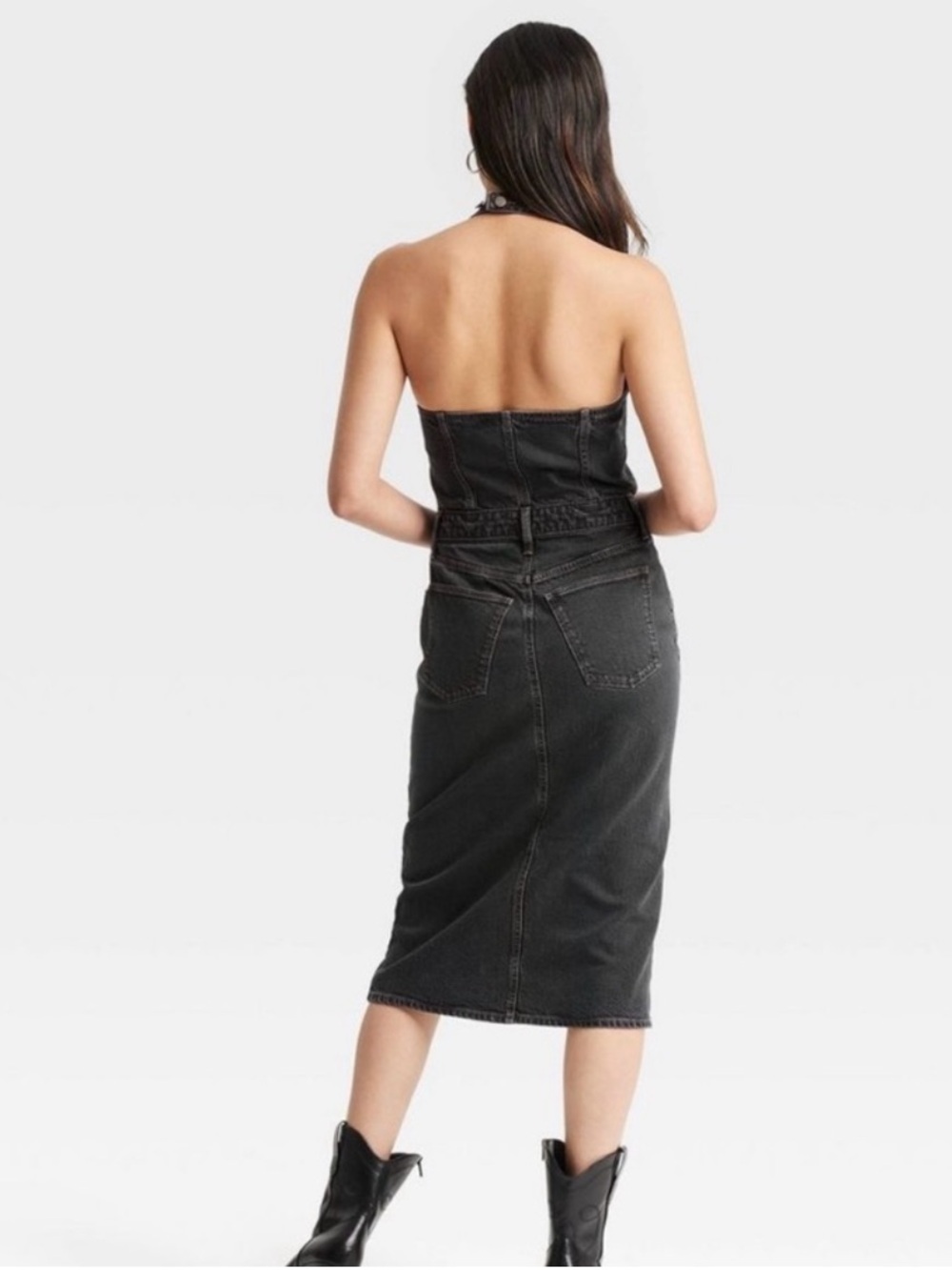Universal Thread Black Fitted Denim Button-Front Midi Dress - Picture 3 of 3